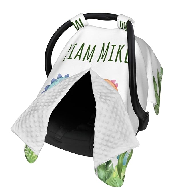 Personalized Baby Car Seat Canopy for Babies, Custom Name Baby Car Seats Cover for Boys Girls, Dinosaur Opening Minky Nursing Breastfeeding Covers for Infant, Carseat Canopies for Newborn