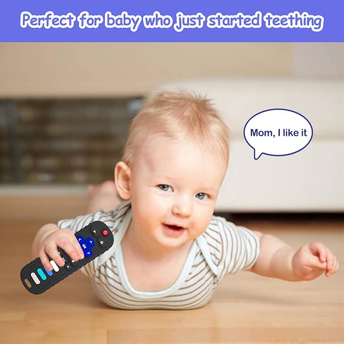 Baby Teething Toys, Food Grade Silicone Remote Control Teether for Babies 3 6 12 18 Months, TV Remote Shaped Chewing Toys for Boys and Girls, Freezer BPA Free