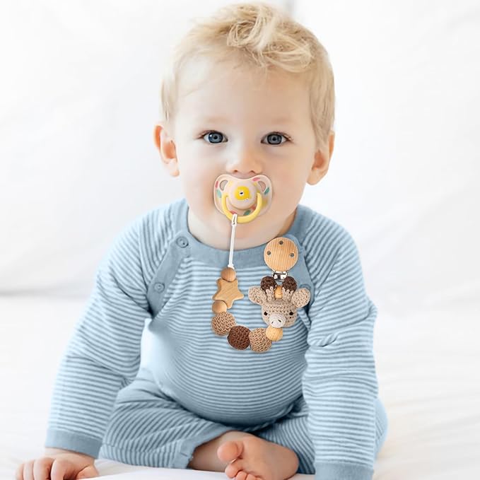 Handmade Knitted Christmas Pacifier Clip Holder for Boys and Girls,4 PCS Binky Clip Fits for Most Baby Pacifier