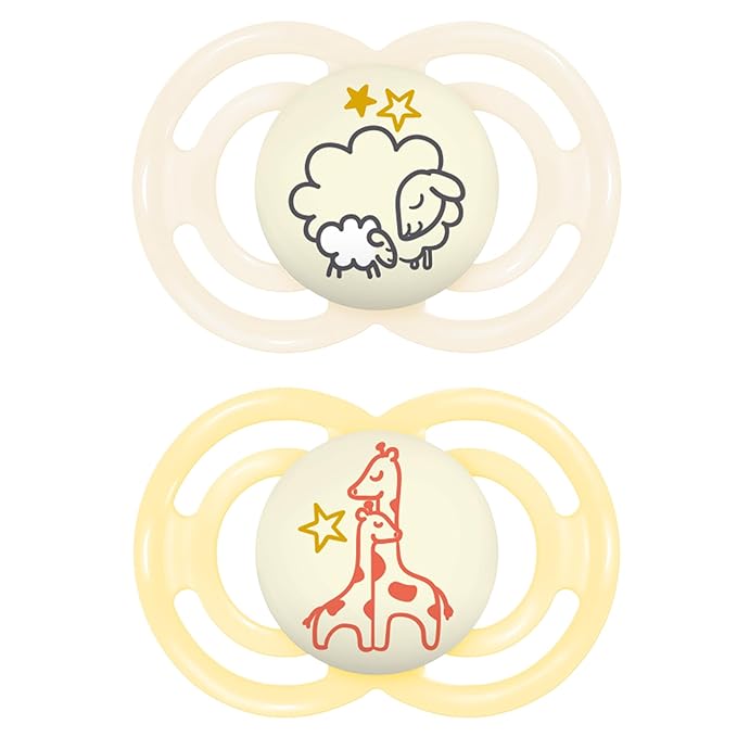 MAM Perfect Night Baby Pacifier, Patented Nipple, Glows in The Dark, 2 Pack, 6+ Months, Unisex
