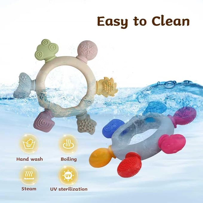 3 Packs Teether Rings for 0-6 6-12 Months Babies, Teething Toys with Pacifier Clip Holder, Baby Chew Toys for Sucking Needs, Baby Essentials