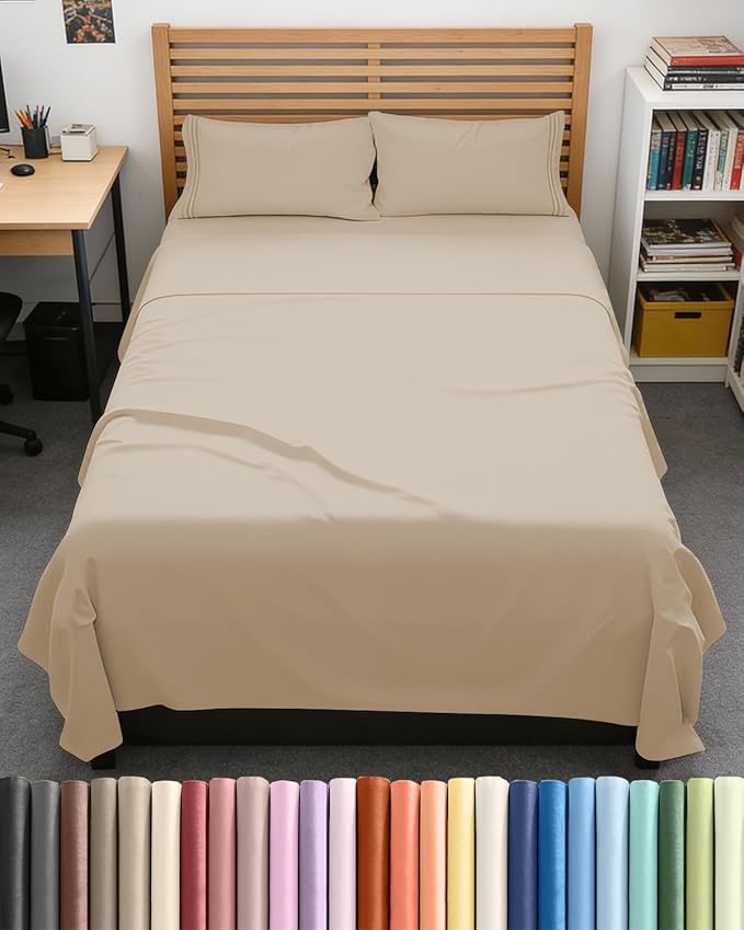 Full XL Bed Sheet Set - 4 Piece Extra Long Extended Full XL Sheets - Ultra-Soft, Breathable & Cooling - Fits 8” to 16" Mattress w/ Deep Pockets - 54" x 80" - Easy-Fit, Wrinkle & Fade Resistant - Cream