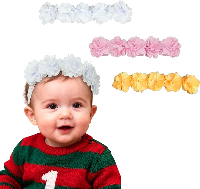 Fmeida Baby Girls Headbands for 4-24M | Soft Flower Crown (Fits 14.96"-18.89" Head)