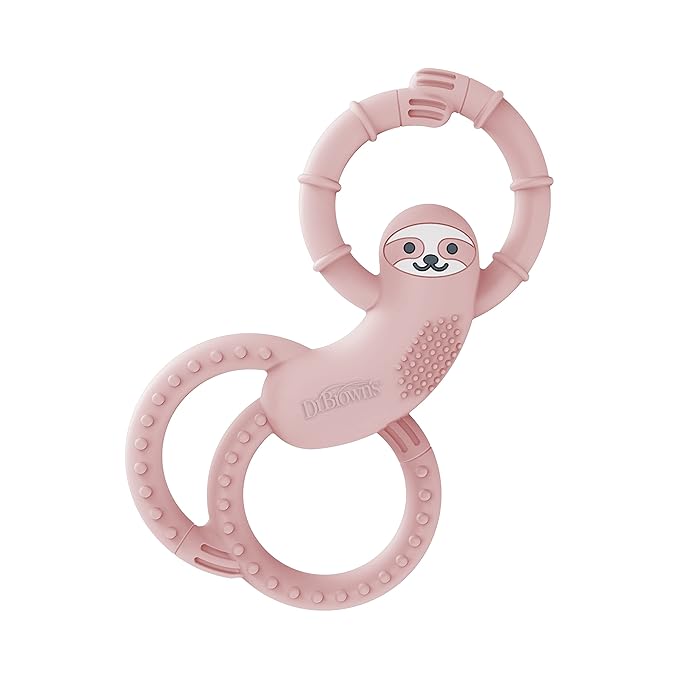 Dr. Brown's Flexees Teether, Pink Sloth, Soft 100% Silicone Baby Teether, BPA Free, 3m+, 1 Pack