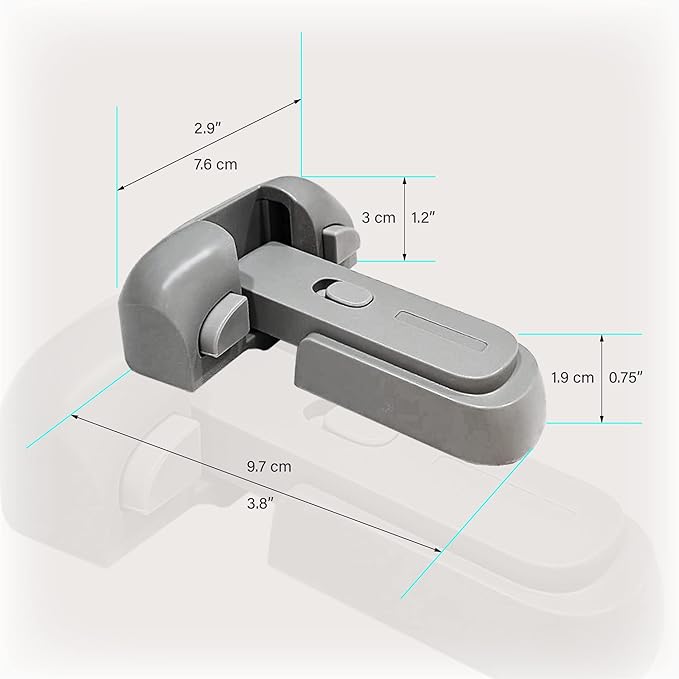 Fridge Lock for Kids, Refrigerator Lock Child Proof, Freezer Latches to Keep Door Closed, One Handed Operation, Strong Adhesive Tapes Included, Grey