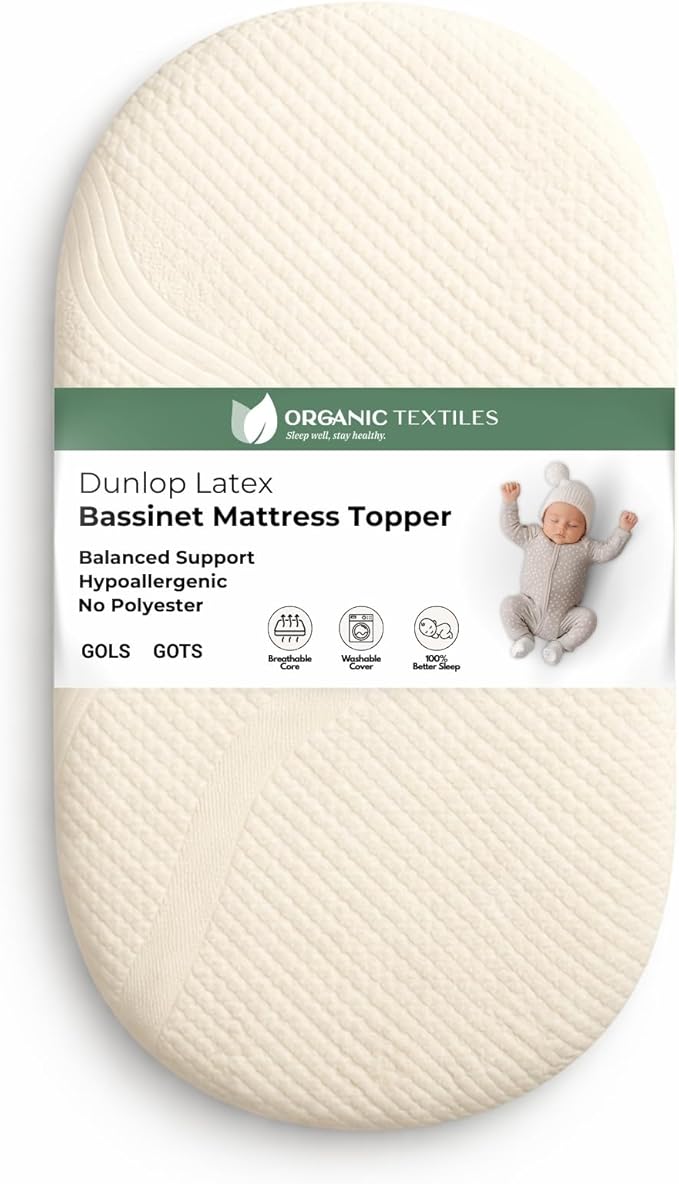 ORGANIC TEXTILES Organic Baby Mattress Topper with Water Resistant Removable Cotton Cover - GOLS/GOTS Certified - Breathable - 3" Basinet (30"x15")
