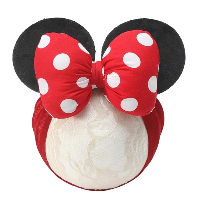 JIAHANG Baby Girl Mouse Ears Headwrap with 3D Polka Dot Bow, Wide Velvet Turban Hairband, Fashion Hair Bow Headband for Toddler, Kids, Party Supplies