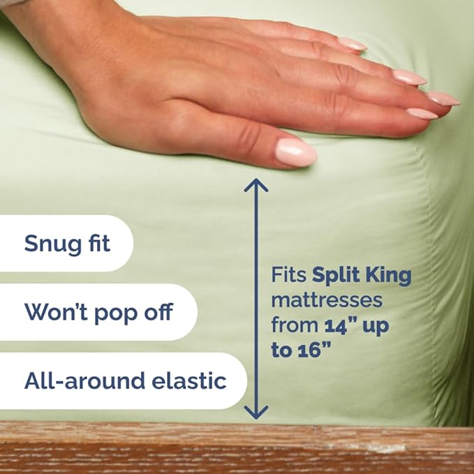 Split Head King Sheet Set – 4 Piece Flex Split Top King Sheets for Adjustable Beds - Fits 14” to 16" Mattress w/ Deep Pockets - Breathable & Cooling - Luxury Bedding & Wrinkle Free - Light Sage Green