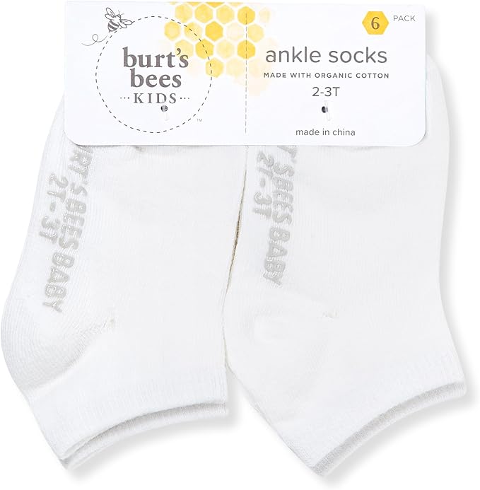 Burt's Bees Baby Baby Girls' Ankle Socks with Non-Slip Grips (6-Pack)