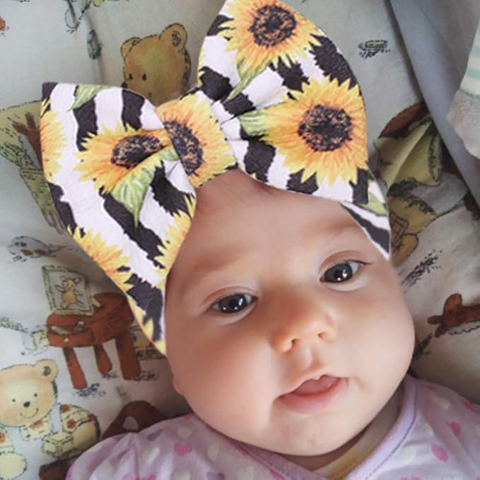 YanJie Hairband, Baby Girls Headband with Bow, Sunflower Printed, Wide Headbands, Elastic Hair Bow Headwrap, Knotted Headband, Newborn Infant Toddlers Hair Accessories, Bee, 2 Count