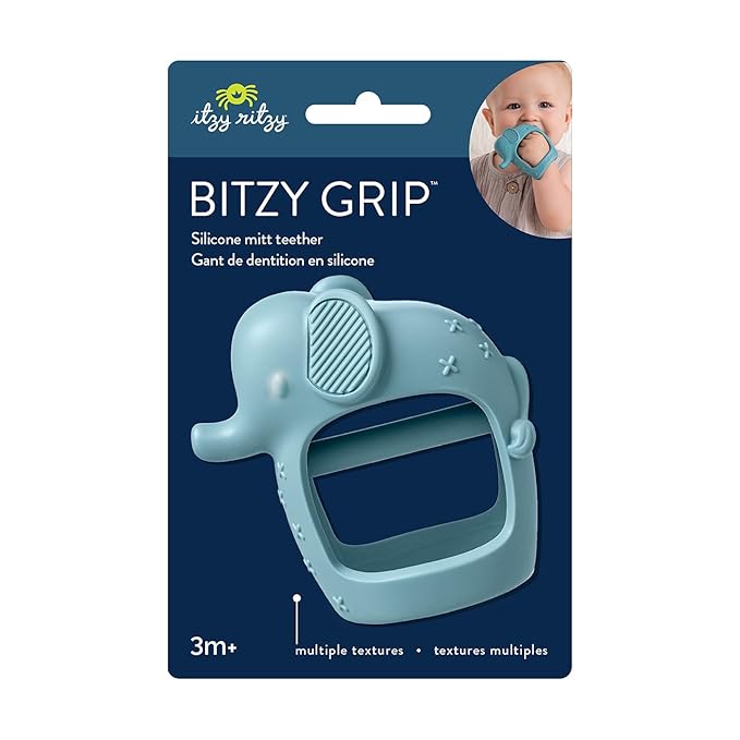 Itzy Ritzy Bitzy Grip Hand Teether - Silicone Teether for Babies - Developmental Teething Toy with Easy-to-Hold Hand Grip, Designed for Babies 3 Months & Up (Elephant)