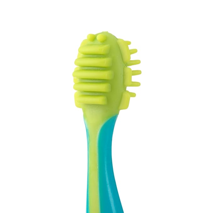 Nuby 4-Stage Oral Care Set with 1 Silicone Finger Massager, 2 Massaging Brushes, 1 Nylon Bristle Toddler Tooth Brush, Green/Aqua