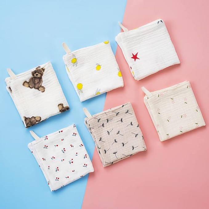 Baby Msulin Washcloths Newborn Face Towel - Baby Muslin Burp Cloths 6Pack Soft Absorbent Natural Cotton Wash Towel 10"X10" Baby Bath Towels Wipes Baby Registry as Shower