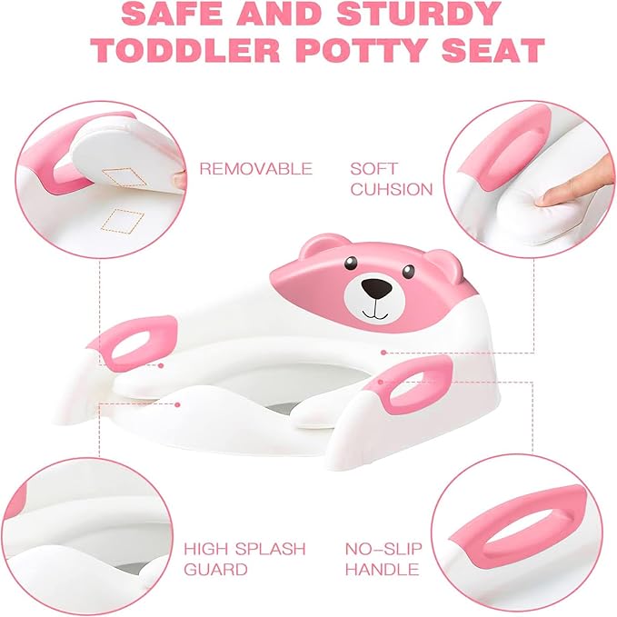 Potty Training Seat, SKYROKU Potty Training Toilet with Step Stool Ladder, for Kids Boys Girls Toddlers - Comfortable Safe Potty Seat with Anti-Slip Pads Ladder (8838+Pink)