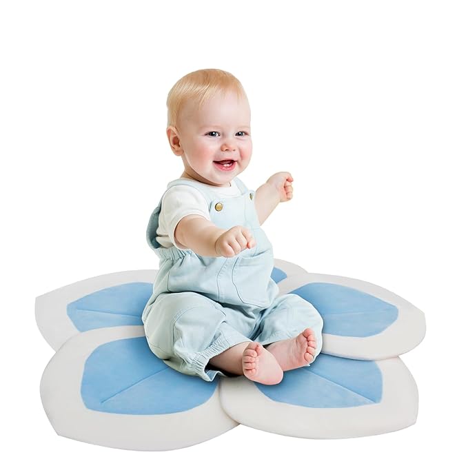 Baby Bath - Flower Baby Bath Pad Infant Bathtub Mat for Bathtub Tub Sink(Blue White)