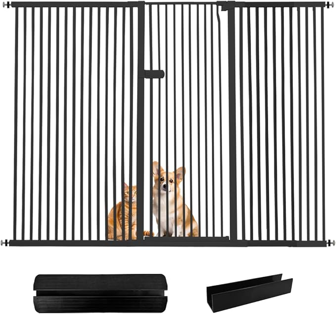 Lumizone Extra Tall Cat Gate 55.12" High Pressure Mounted Extra Wide 2025 New (17 Sizes) 1.37" Gap No Drilling Auto-Close One-Handed Operation Tall Pet Gate for Dogs(Black, 55.12" H x 80.12"-84.44" W)