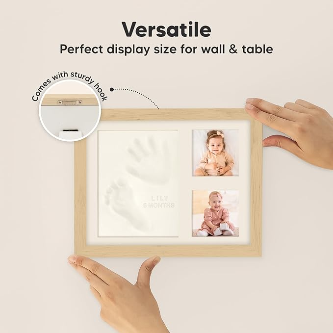 Baby Hand and Footprint Kit - Quick Dry Clay Baby Footprint Kit, Pets Paw, Newborn Keepsake Picture Frame for Boys, Girls, Personalized New Mom Gifts for Shower & Registry, Grandparents (Ash Wood)