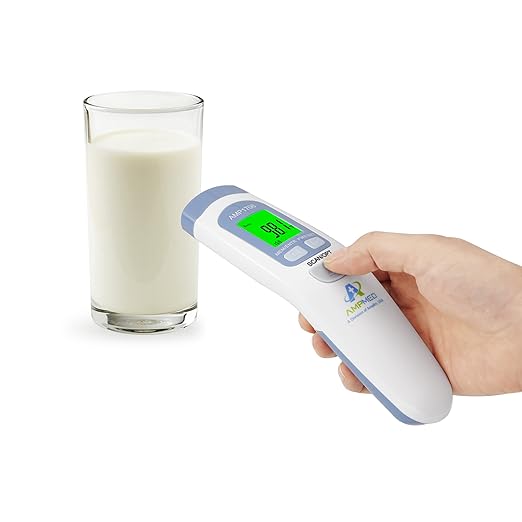 Amplim Non-Contact Forehead Thermometer for Kids and Adults, AmpMed No-Touch Baby Head Temporal Digital Fever Thermometer for Accurate Temperature Reading (White Blue)