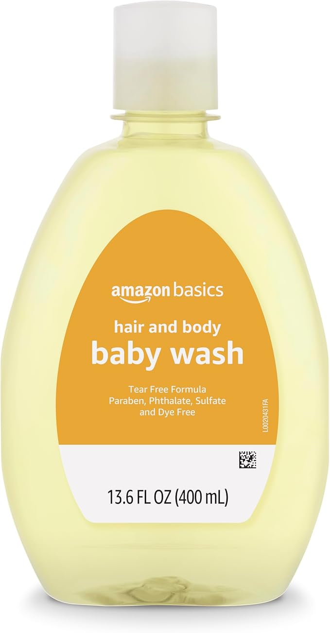 Amazon Basics Tear-Free Baby Hair and Body Wash, Paraben-Free, Sulfate-Free, Dermatologist Tested, Lightly Scented, 13.6 fl oz, 1-Pack