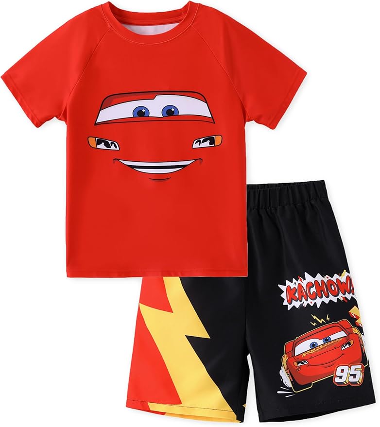 Disney Marvel Spiderman Cars Boy Swimsuit Rash Guard Shirts & Swim Trunk Boys Swim Set Mickey Summer Bathing Suit 2-13 Years