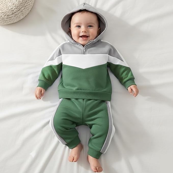 Toddler Baby Boy Hoodies Fall Clothes Waffle Contrast Color Sweatshirt Pant Set Infant Clothes 6 12 18 Months 2T 3T
