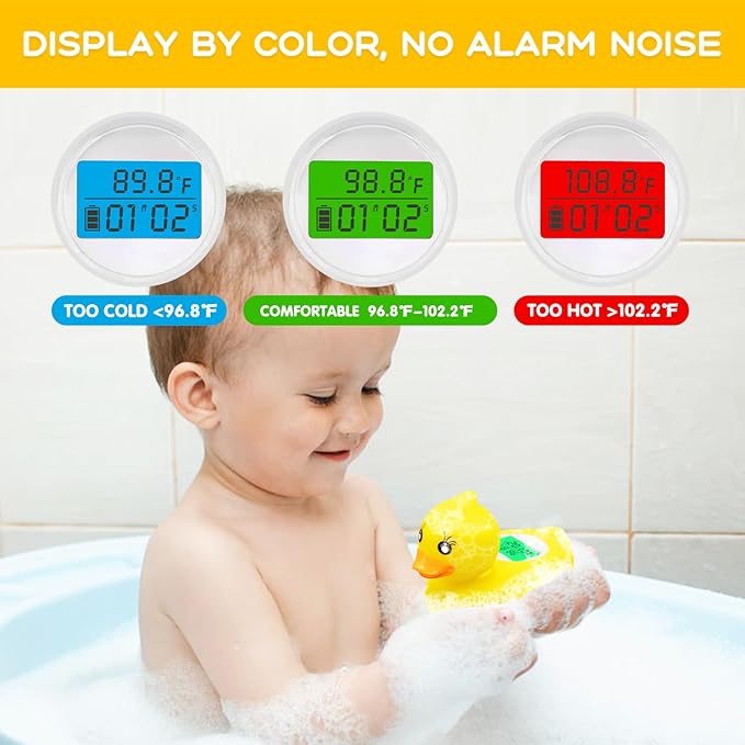 BabyElf Baby Bath Thermometer, Digital Bath Tub Water Temperature Monitor with Fast & Accurate Readings, Floating Duck Toy for Infant & Toddler Bathtub, Room Temperature Display