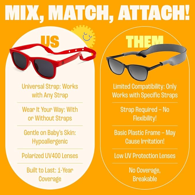 Polarized Baby Sunglasses With Strap - Unbreakable Flexible Infant Sunglasses For Toddlers Newborns 0-24 Months