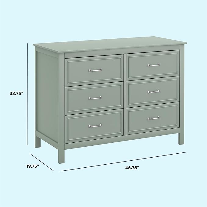 Davinci Charlie 6-Drawer Baby Dresser - GREENGUARD Certified, Wooden Double Chest of Drawers for Kids - Easy to Assemble, Multi-Purpose Storage Dresser for Bedroom, Nursery, Living Room - Light Sage