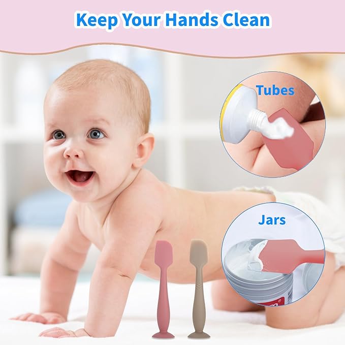 Diaper Cream Spatula Butt Spatula Baby Diaper Spatula, Soft Silicone Butt Paste Spatula Diaper Rash Cream Applicator Diaper Cream Brush with Suction Cup Base