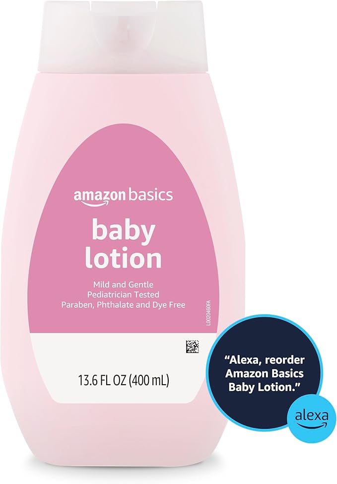 Amazon Basics Baby Lotion, Mild & Gentle, Hypoallergenic, Paraben Free, Phthalate Free, Dye Free, Lightly Scented, 13.6 Fl Oz (Pack of 1) (Previously Solimo)