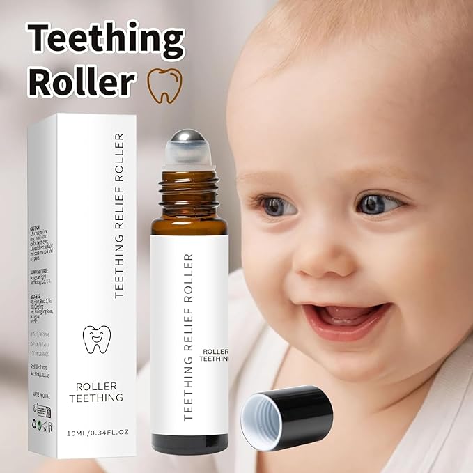 Mamas Teether, Teething Roller All Natural for Babies, Baby Teething Oil Roller, Velaria Natural Relief Roller with Chamomile & Rose Oil,Teething Roller All Natural for Baby (1, 10ML-2PCS)