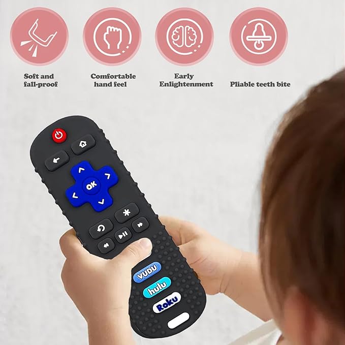 Silicone Baby Teething Toys for Babies 0-18 Months,Baby Silicone Chew Toys,Remote Control Shape Teething Toys,BPA Free(L-Black)