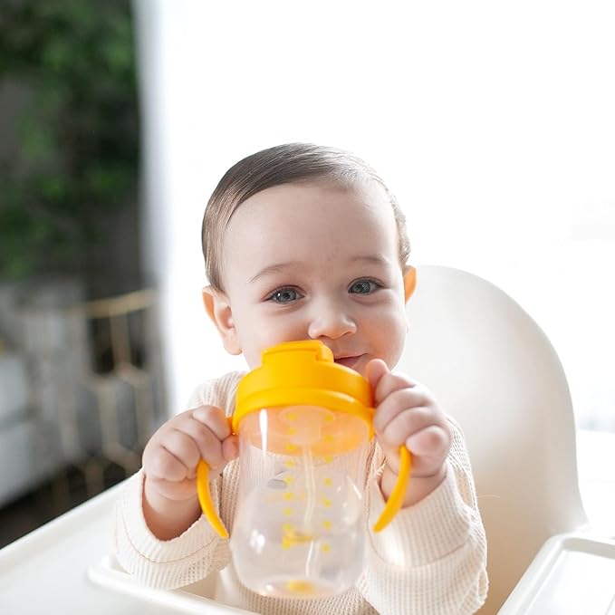 Dr. Brown's Milestones Baby's First Straw Cup, Training Cup with Weighted Straw, 9oz/270mL, Dark Blue/Vintage Yellow, BPA Free, 6m+, 2 Pack