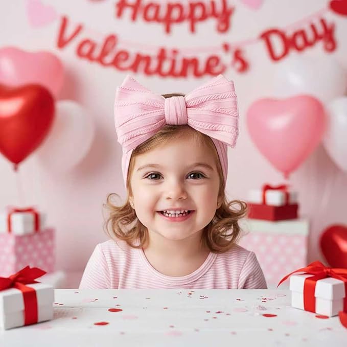 Valentines Baby Girl Bows Newborn Headband Stretchy Double Bows Soft Infant Toddlers (Red white pink)