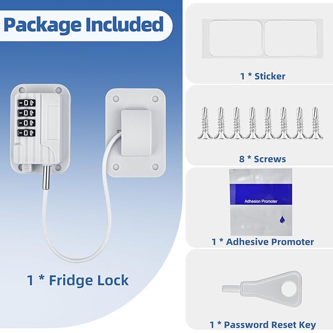 Refrigerator Lock, Heavy Duty Fridge Locks for Kids, Freezer Lock with Combination for Refrigerator Drawer Cabinet Safety, Easy to Install No Keys Needed White, 2 Packs