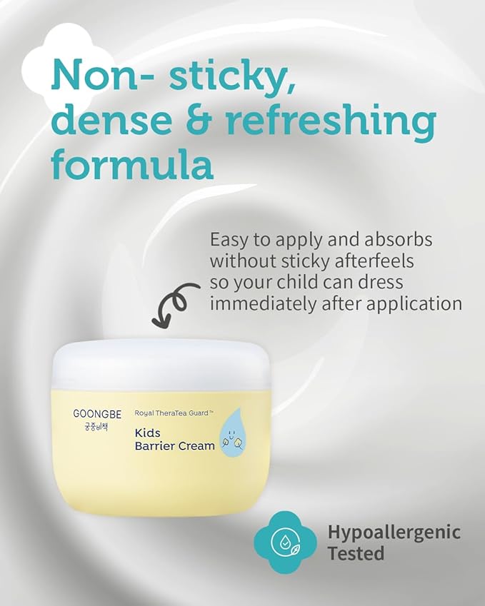 GOONGBE Kids Barrier Moisturizing Cream – Ceramide Repair for Dry, Rough, Sensitive Skin – 1% Panthenol & Cica, Liposome Fast-Absorb Non-Sticky Formula for Face & Body – Allergen-Free 6.09 oz