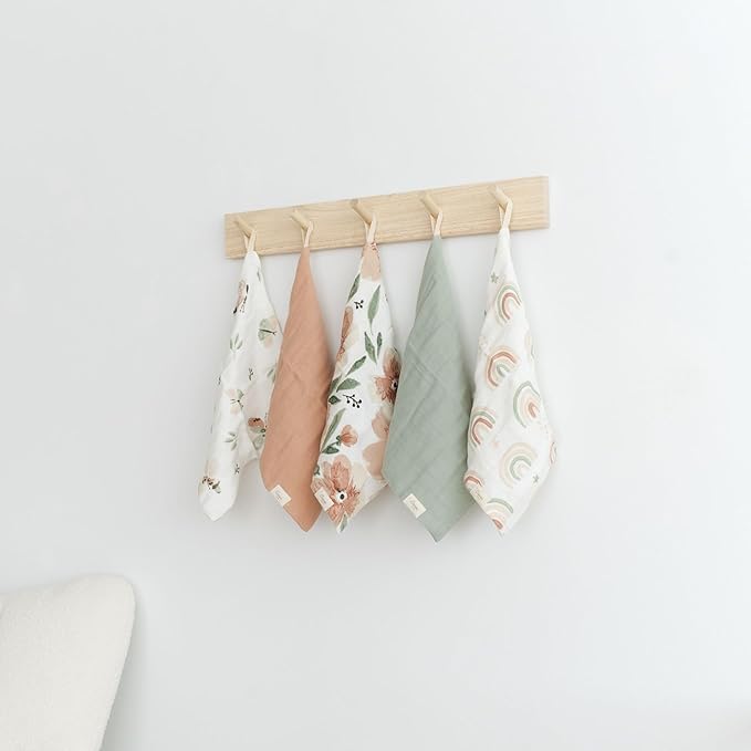 Crane Pink Floral Baby Wash Cloth Set - 5 Soft 100% Cotton Muslin Washcloths for Newborns
