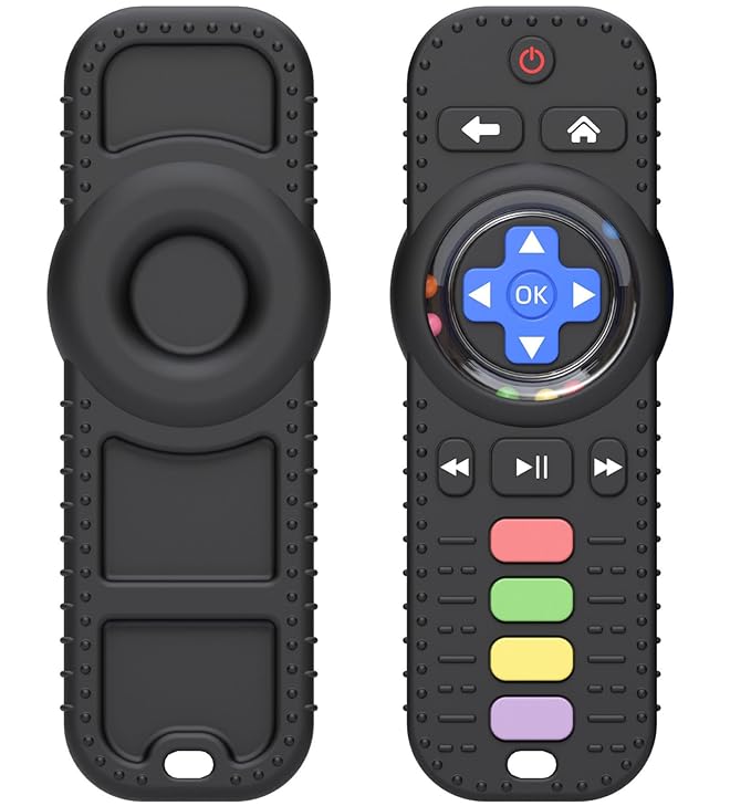 Fu Store Silicone Baby Teether Toys for 0-12 Momths 3-24 Months Infant Toddlers TV Remote Control Rattle Teethers for Babies Chew Toys Teething Relief Soothe Babies Gums, Black
