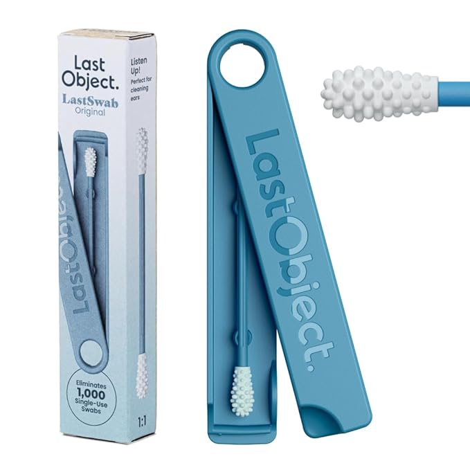 LastSwab® Reusable Cotton Swabs for Ear Cleaning - Sanitary Alternative to Single-Use Q Tips - Easy to Clean - Comes with a Convenient Travel Case Holder - Blue