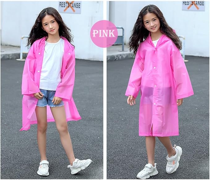 Raincoat Rain Poncho for Kids, 2-5 Pack Reusable EVA Rain Coats for 6-14 Boys Girls, Rain Jackets Gear with Hood