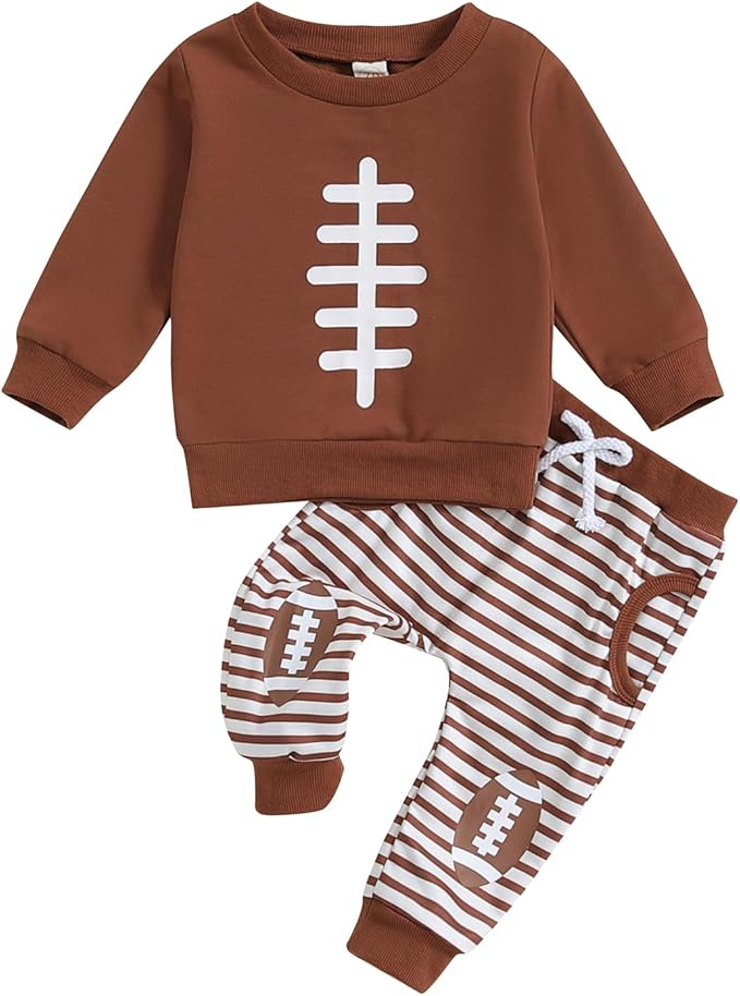 Baby Boy Fall Clothes Set Long Sleeve Football Print Sweatshirt Pants Toddler Infant Outfits 6 12 18 24 Months 2T