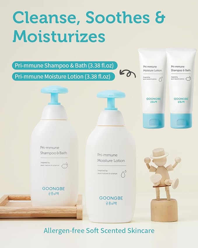 GOONGBE Baby Skincare Duo Set - Korean Baby Skincare & Bath Time Essentials - Shampoo & Bath, Moisutre Lotion - Travel Sized Hydrating & Nourishing Wash and Moisturizer, 2 Items