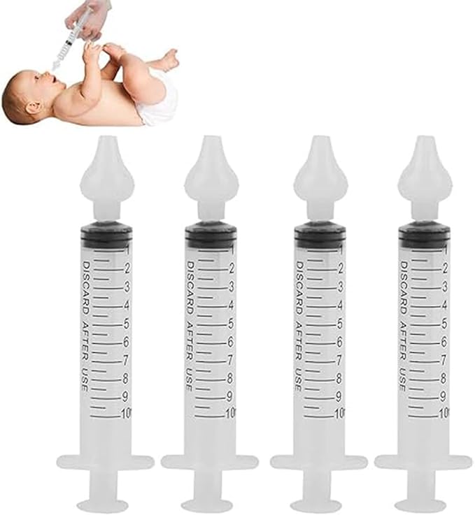 Baby Nasal Aspirator, 1 Pack, 4 Pieces - Safe and Reusable Silicone Nasal Aspirator for Newborn - Infant Mucus Removal with 10ml Nose Cleaner Syringe - Nasal Spray/Nasal Hygiene