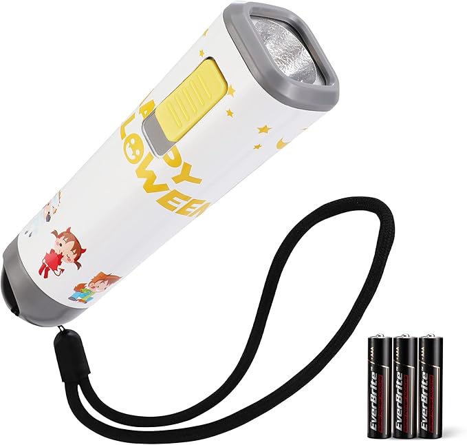 EverBrite Halloween Flashlights Halloween Gifts, Small LED Flash Light Handheld Torch with Lanyard 3AAA Battery Included, 1 Pack-White