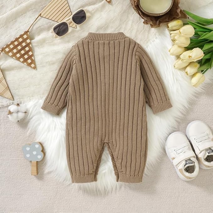 Neiwech Baby Boy Girl Romper Newborn Infant Knit Striped Solid Long Sleeve One Piece Jumpsuit Clothes
