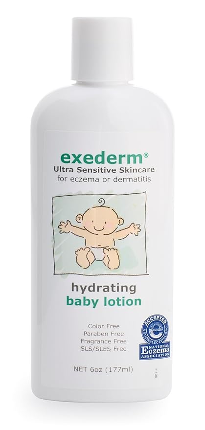 Exederm Baby Lotion, Hydrating for Eczema & Dermatitis Prone Skin, 8 Fl Oz, Ultra Sensitive Non-Irritating Baby Eczema Lotion, Soothing, Lightweight and Easy to Spread, Color, Fragrance & Paraben Free