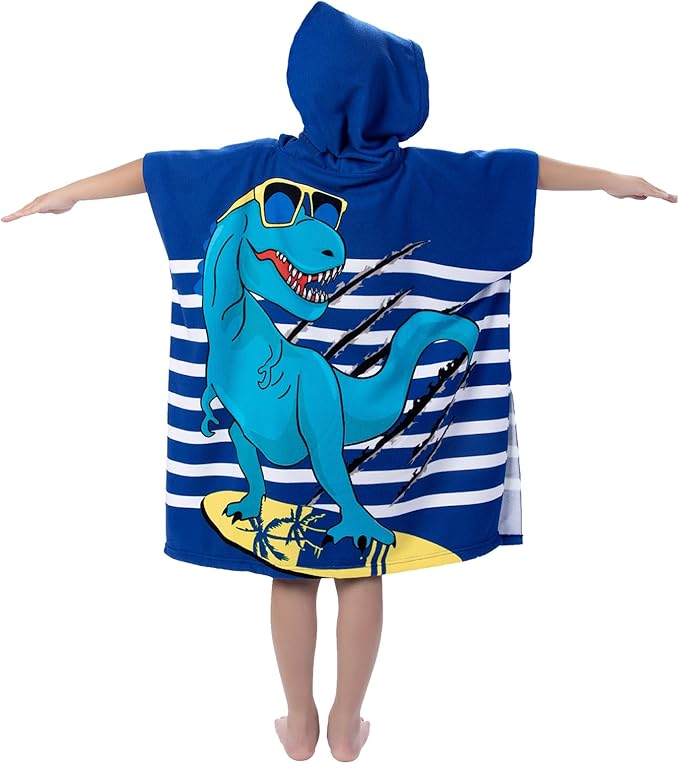 Hooded Kids Beach Towels - Toddler Bath Towel Girls Boys Swim Cover-ups for Ages 1 to 6 Kids Pool Towels Quick Dry Lightweight Soft Microfiber Poncho Towel 24x23 (Dinosaur Navy)