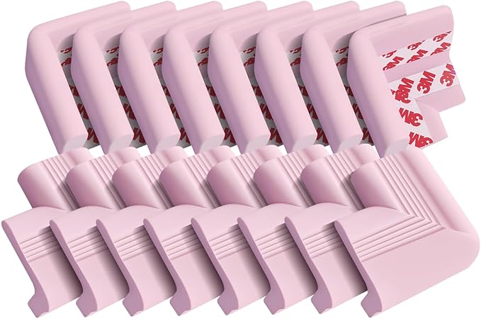 Baby Proofing Corner Guards 16 Pack Pink, Extra Thick Foam Edge Protectors for Table and Furniture, Pre-Taped Adhesive Bumpers, Heavy-Duty Safety for Kids and Toddlers