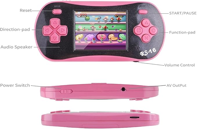 Handheld Game for Kids - FAMILY POCKET RS16 Portable Classic Controller 260 Game 2.5 inch LCD Retro Arcade Video Game System Children's Birthday Gift (Pink)