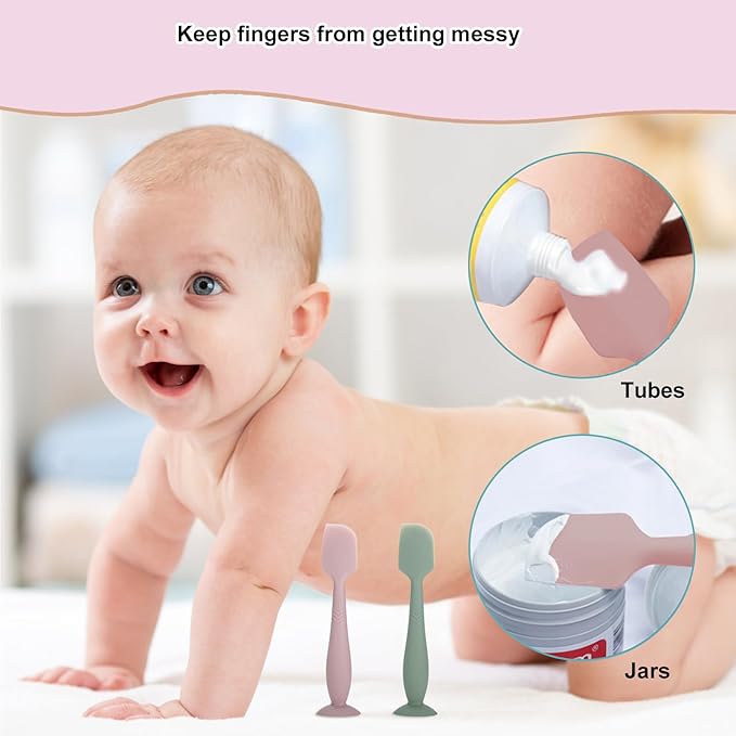 Diaper Cream Spatula Butt Spatula Baby Diaper Spatula, Soft Silicone Butt Paste Spatula Diaper Rash Cream Applicator Diaper Cream Brush with Suction Cup Base